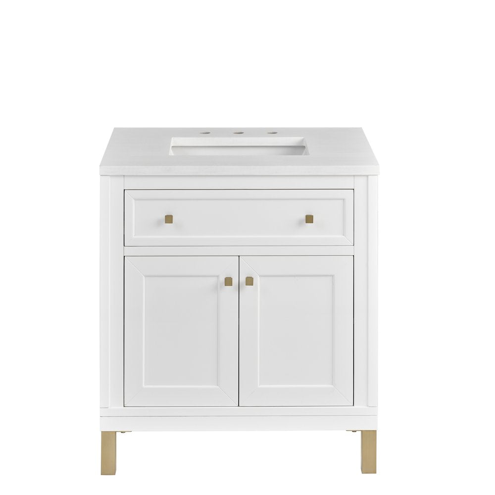 James Martin - Chicago 30" Single Vanity, Glossy White, w/ 3 CM White Zeus Silestone® Top - 503-V30-GW-3WZ view 2