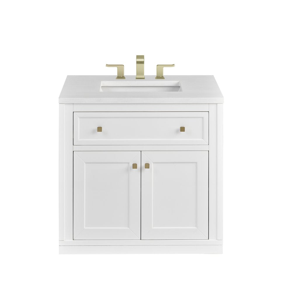 James Martin - Chicago 30" Single Vanity, Glossy White, w/ 3 CM White Zeus Silestone® Top - 503-V30-GW-3WZ view 3