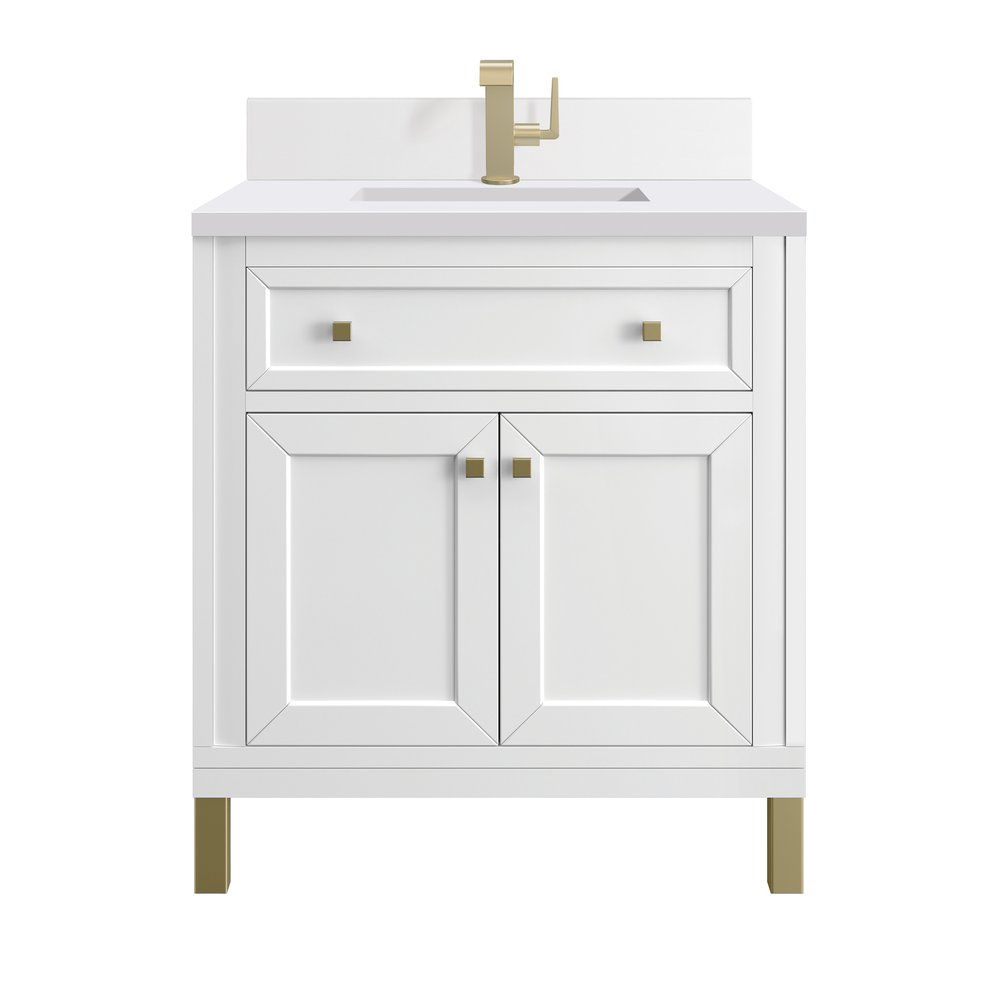 James Martin - Chicago 30" Single Vanity, Glossy White, w/ Single Hole 3CM White Zeus Silestone® Top & Backsplash - 503-V30-GW-1WZ view 1