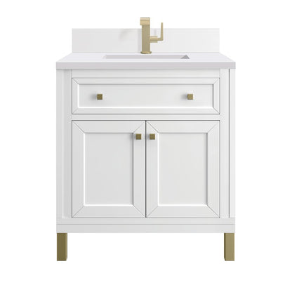 James Martin - Chicago 30" Single Vanity, Glossy White, w/ Single Hole 3CM White Zeus Silestone® Top & Backsplash - 503-V30-GW-1WZ view 1