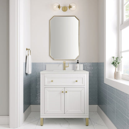 James Martin - Chicago 30" Single Vanity, Glossy White, w/ Single Hole 3CM White Zeus Silestone® Top & Backsplash - 503-V30-GW-1WZ view 4