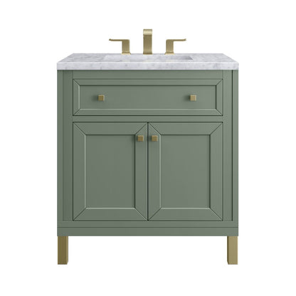 James Martin - Chicago 30" Single Vanity, Smokey Celadon, w/ 3 CM Carrara Marble Top - 503-V30-SC-3CAR view 1