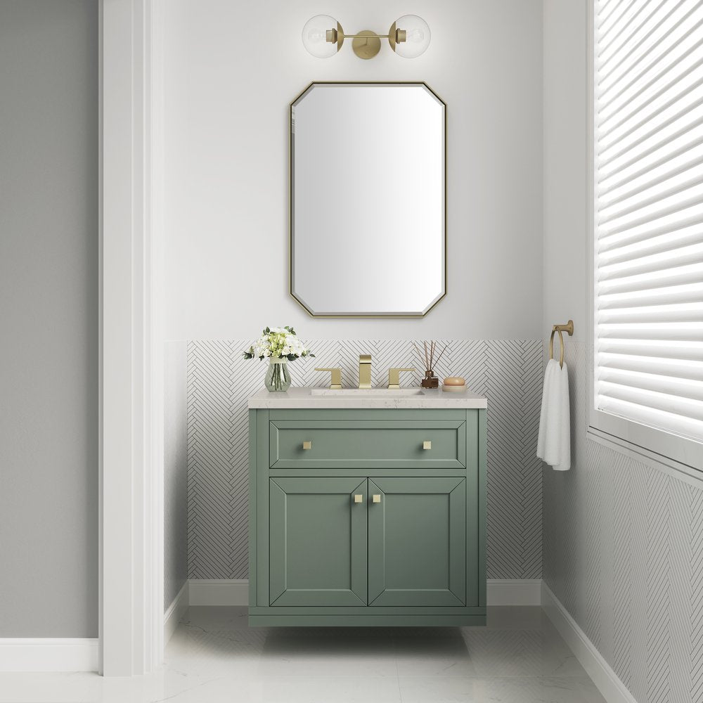 James Martin - Chicago 30" Single Vanity, Smokey Celadon, w/ 3 CM Siberian Silestone Top - 503-V30-SC-3SFR view 4