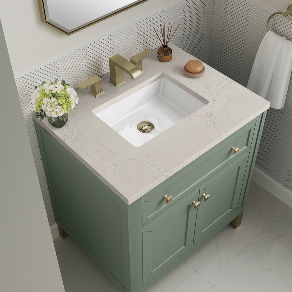 James Martin - Chicago 30" Single Vanity, Smokey Celadon, w/ 3 CM Siberian Silestone Top - 503-V30-SC-3SFR view 7