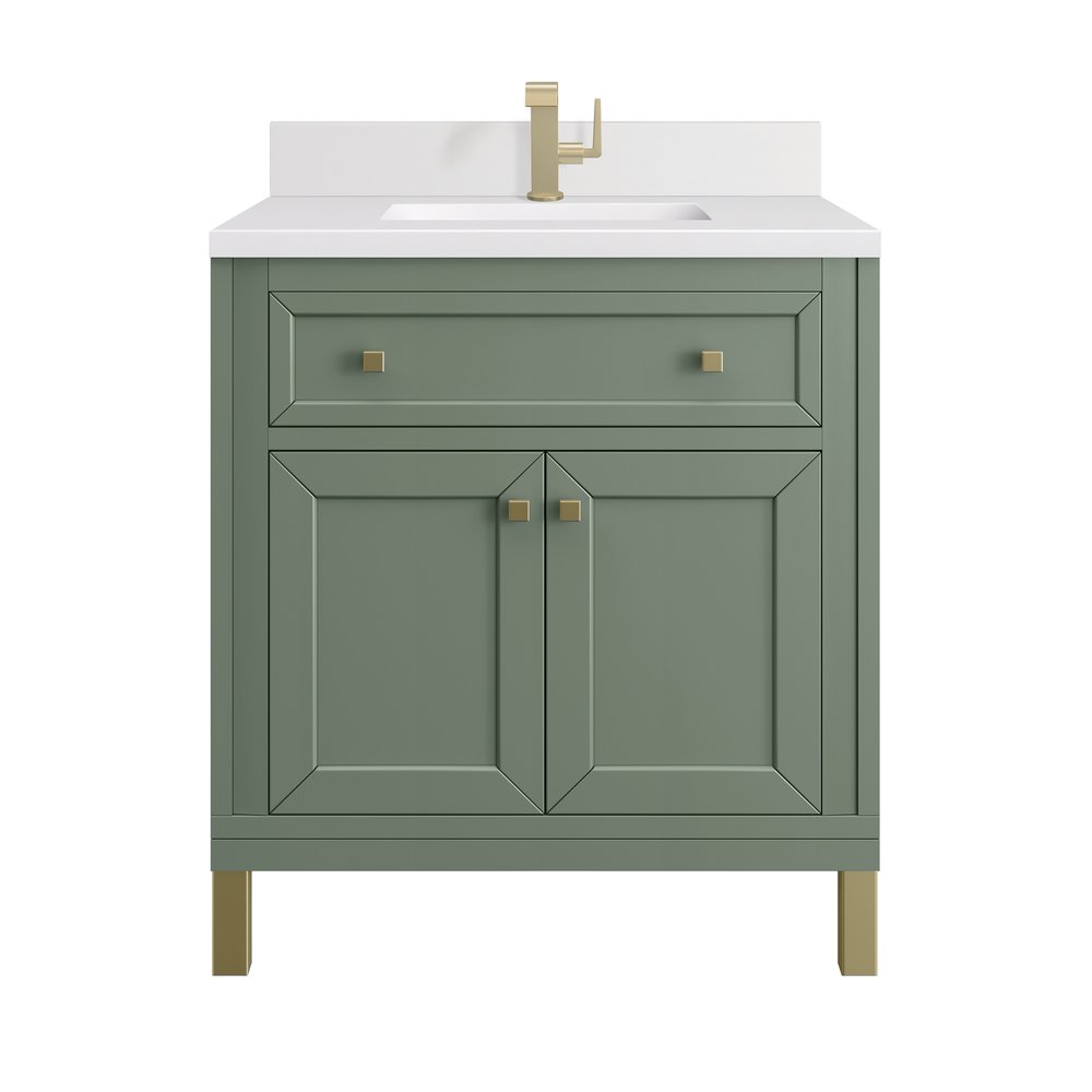 James Martin - Chicago 30" Single Vanity, Smokey Celadon, w/ Single Hole 3CM White Zeus Silestone® Top & Backsplash - 503-V30-SC-1WZ view 1