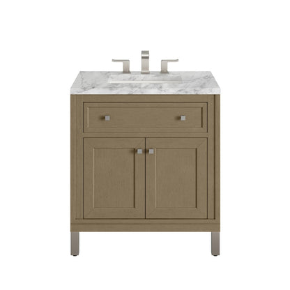 James Martin - Chicago 30" Single Vanity, Walnut Whisper, w/ 3 CM Carrara Marble Top - 503-V30-WLW-3CAR view 1
