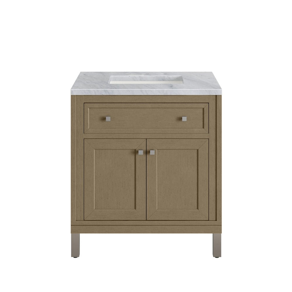 James Martin - Chicago 30" Single Vanity, Walnut Whisper, w/ 3 CM Carrara Marble Top - 503-V30-WLW-3CAR view 2