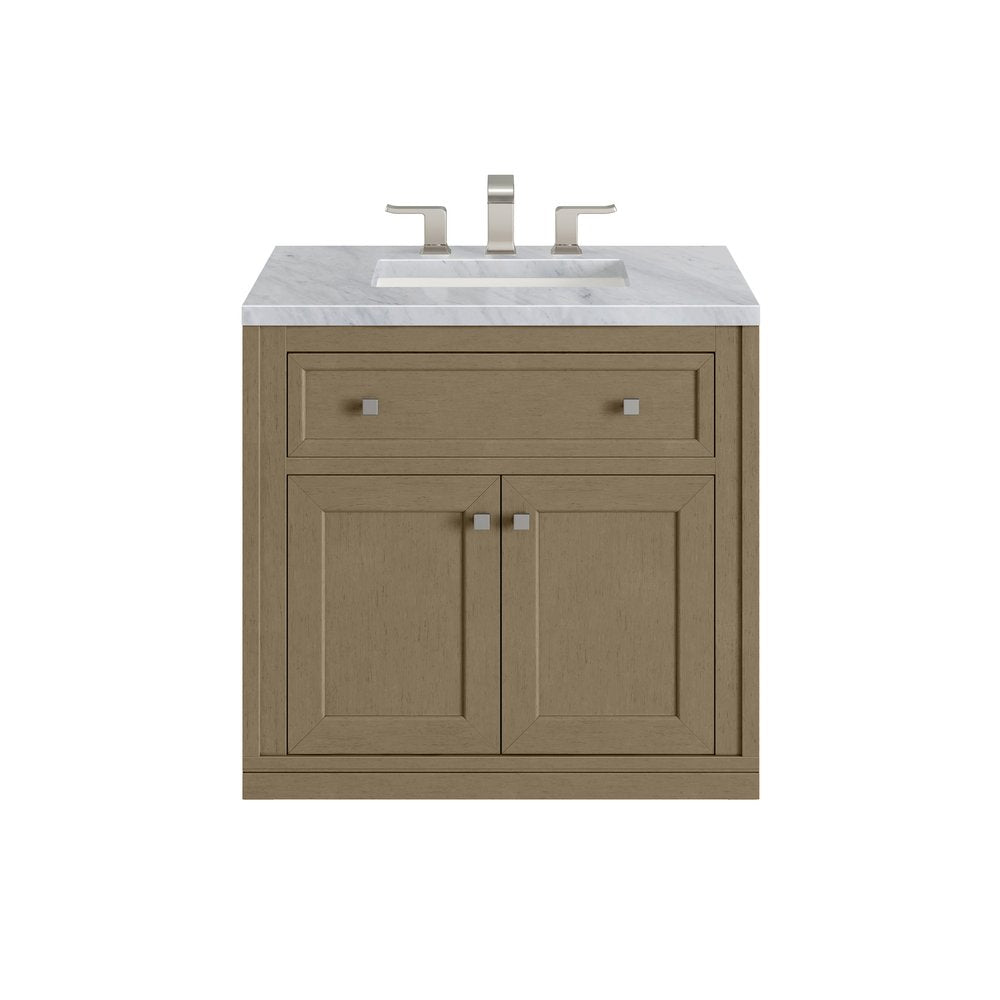 James Martin - Chicago 30" Single Vanity, Walnut Whisper, w/ 3 CM Carrara Marble Top - 503-V30-WLW-3CAR view 3