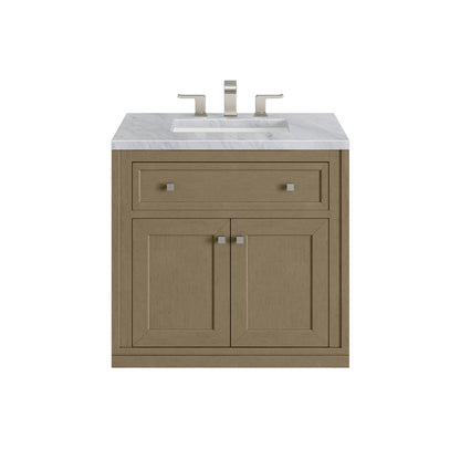 James Martin - Chicago 30" Single Vanity, Walnut Whisper, w/ 3 CM Carrara Marble Top - 503-V30-WLW-3CAR view 3