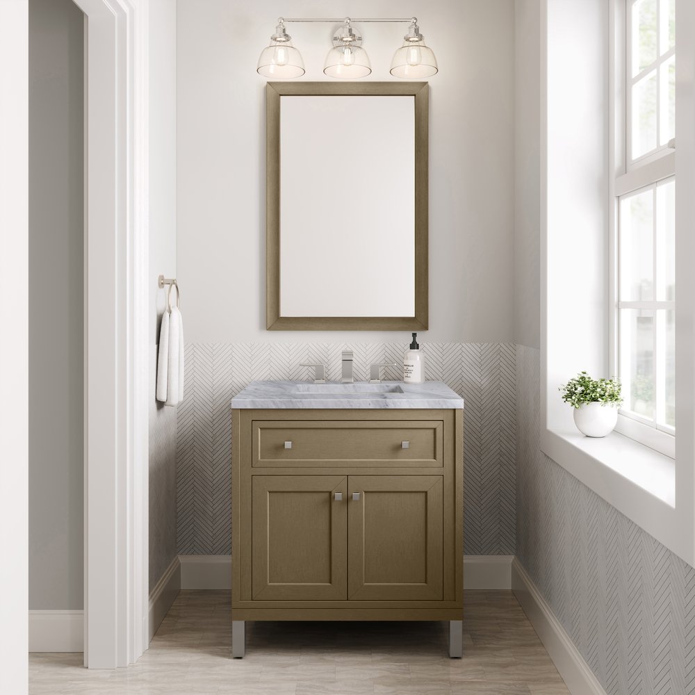 James Martin - Chicago 30" Single Vanity, Walnut Whisper, w/ 3 CM Carrara Marble Top - 503-V30-WLW-3CAR view 7