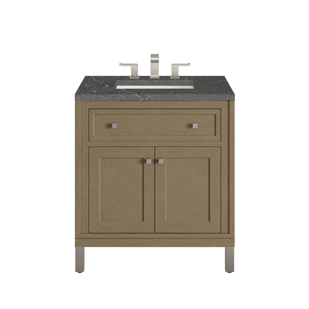 James Martin - Chicago 30" Single Vanity, Walnut Whisper, w/ 3 CM Parisien Bleu Silestone® Top - 503-V30-WLW-3PBL view 1