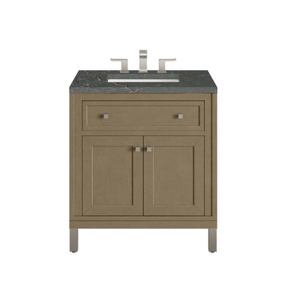 James Martin - Chicago 30" Single Vanity, Walnut Whisper, w/ 3 CM Parisien Bleu Silestone® Top - 503-V30-WLW-3PBL view 1