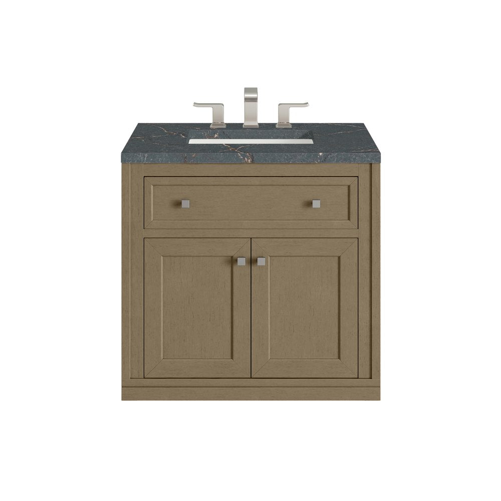 James Martin - Chicago 30" Single Vanity, Walnut Whisper, w/ 3 CM Parisien Bleu Silestone® Top - 503-V30-WLW-3PBL view 2