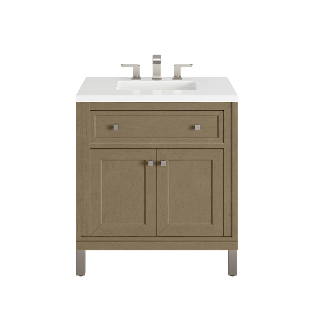 James Martin - Chicago 30" Single Vanity, Walnut Whisper, w/ 3 CM White Zeus Silestone® Top - 503-V30-WLW-3WZ view 1