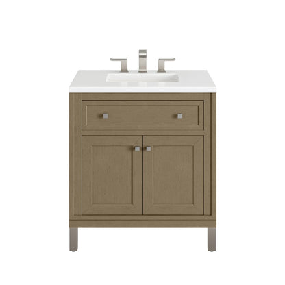 James Martin - Chicago 30" Single Vanity, Walnut Whisper, w/ 3 CM White Zeus Silestone® Top - 503-V30-WLW-3WZ view 1
