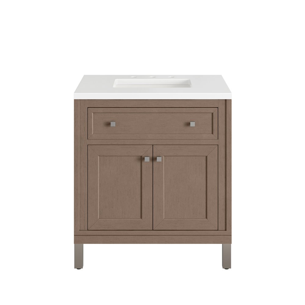 James Martin - Chicago 30" Single Vanity, Walnut Whisper, w/ 3 CM White Zeus Silestone® Top - 503-V30-WLW-3WZ view 2
