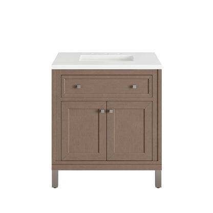 James Martin - Chicago 30" Single Vanity, Walnut Whisper, w/ 3 CM White Zeus Silestone® Top - 503-V30-WLW-3WZ view 2