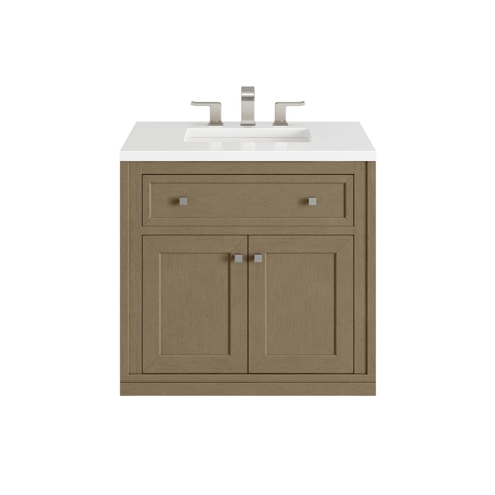James Martin - Chicago 30" Single Vanity, Walnut Whisper, w/ 3 CM White Zeus Silestone® Top - 503-V30-WLW-3WZ view 3