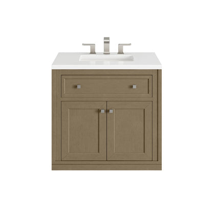 James Martin - Chicago 30" Single Vanity, Walnut Whisper, w/ 3 CM White Zeus Silestone® Top - 503-V30-WLW-3WZ view 3