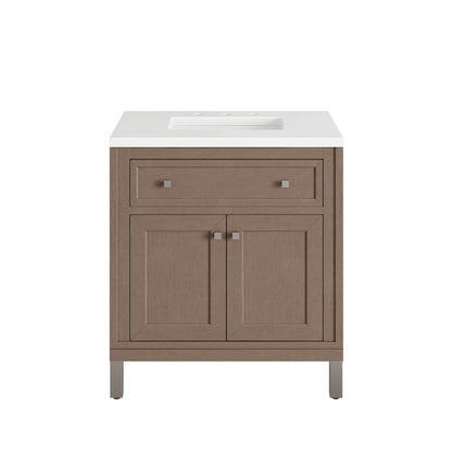 James Martin - Chicago 30" Single Vanity, Walnut Whisper, w/ 3 CM White Zeus Silestone® Top - 503-V30-WLW-3WZ view 4