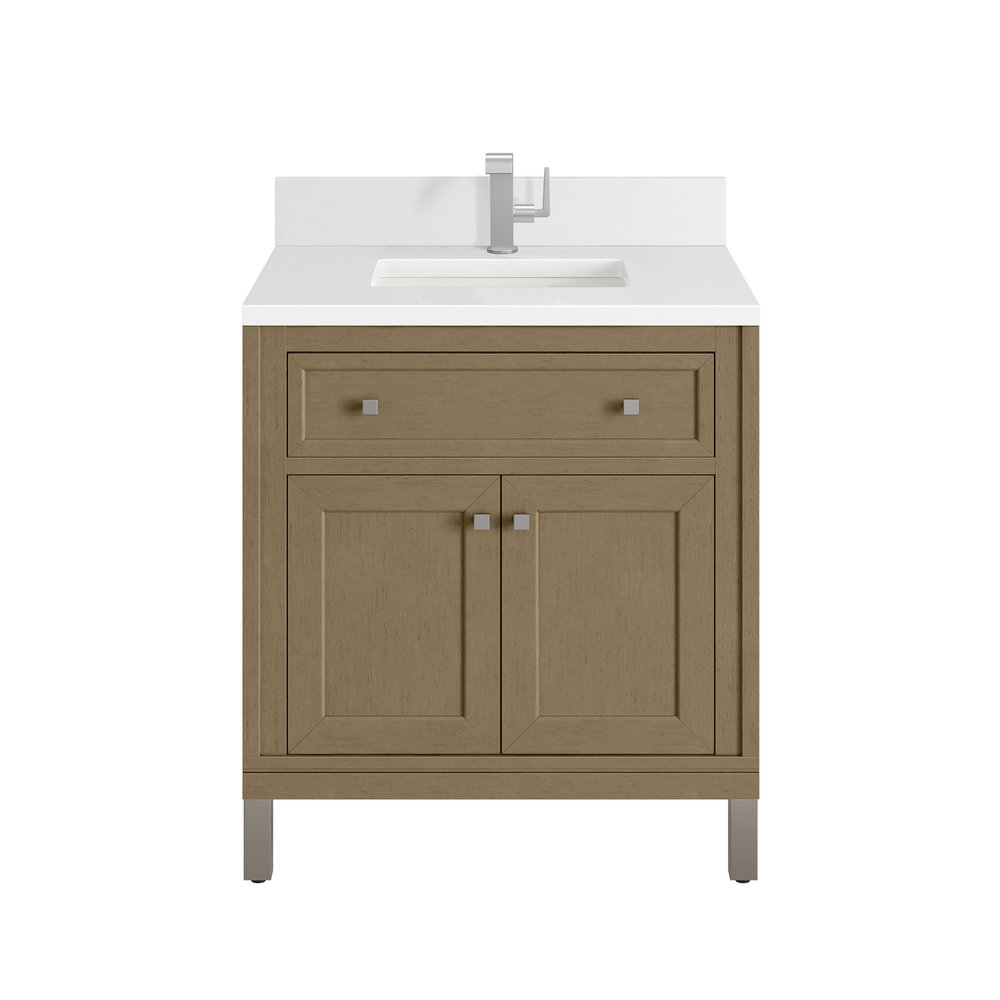 James Martin - Chicago 30" Single Vanity, Walnut Whisper, w/ Single Hole 3CM White Zeus Silestone® Top & Backsplash - 503-V30-WLW-1WZ view 1