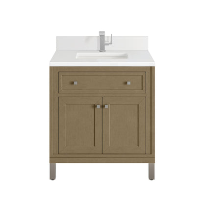 James Martin - Chicago 30" Single Vanity, Walnut Whisper, w/ Single Hole 3CM White Zeus Silestone® Top & Backsplash - 503-V30-WLW-1WZ view 1