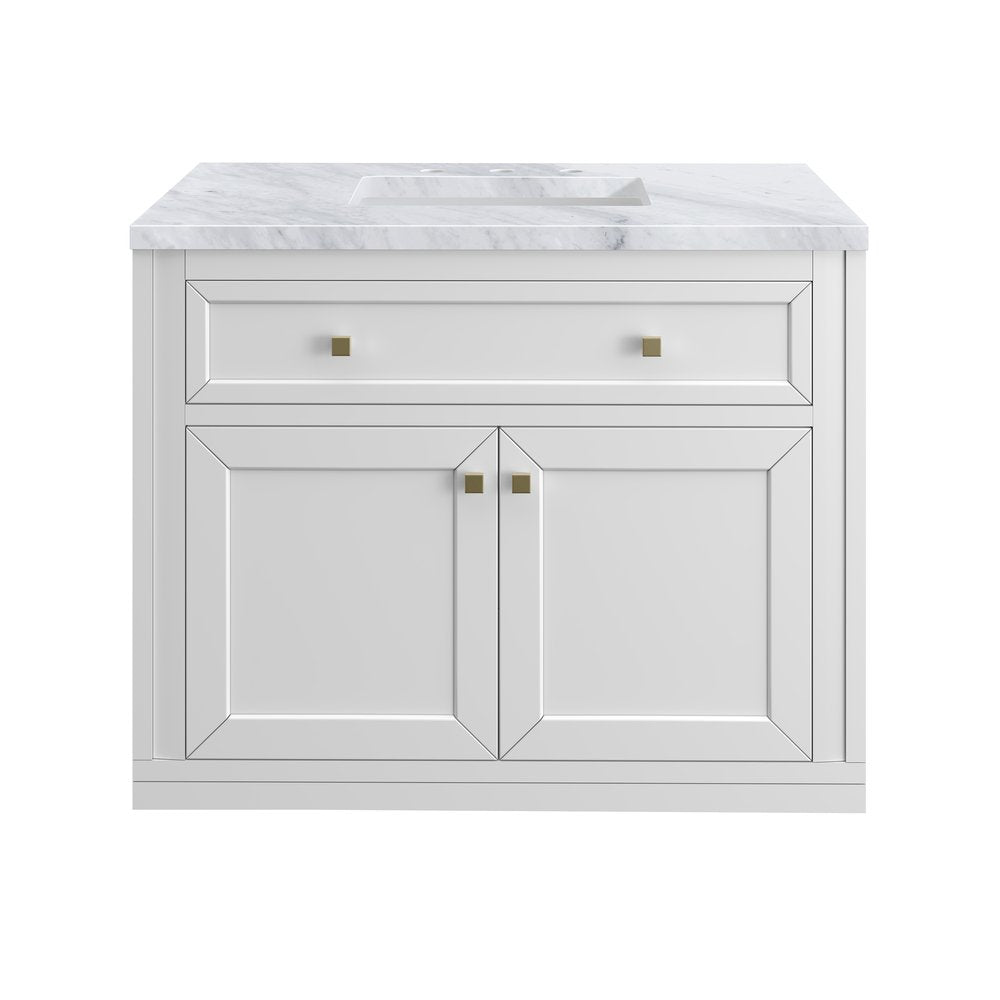 James Martin - Chicago 36" Single Vanity, Glossy White, w/ 3 CM Carrara Marble Top - 503-V36-GW-3CAR view 1