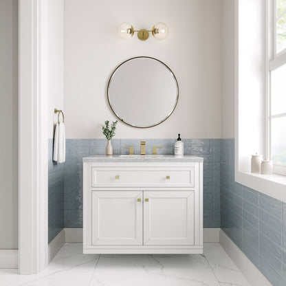 James Martin - Chicago 36" Single Vanity, Glossy White, w/ 3 CM Carrara Marble Top - 503-V36-GW-3CAR view 4
