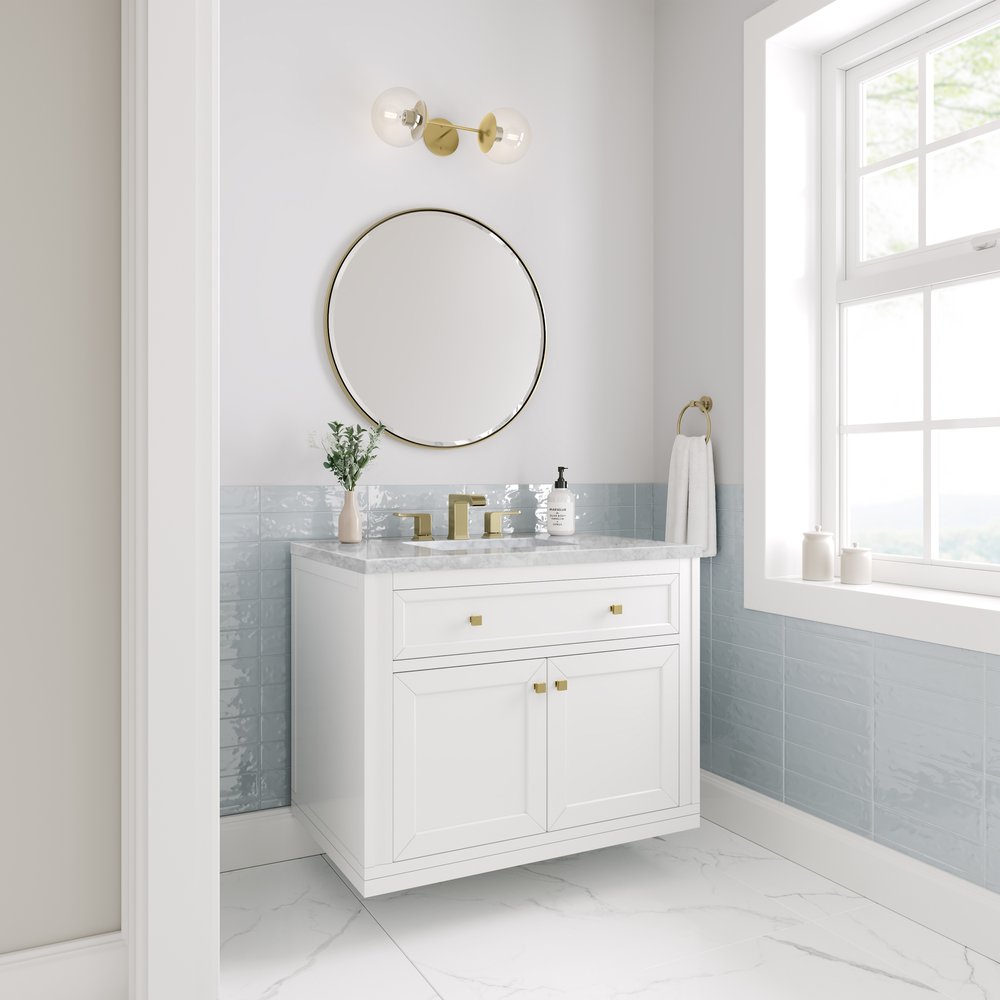 James Martin - Chicago 36" Single Vanity, Glossy White, w/ 3 CM Carrara Marble Top - 503-V36-GW-3CAR view 5