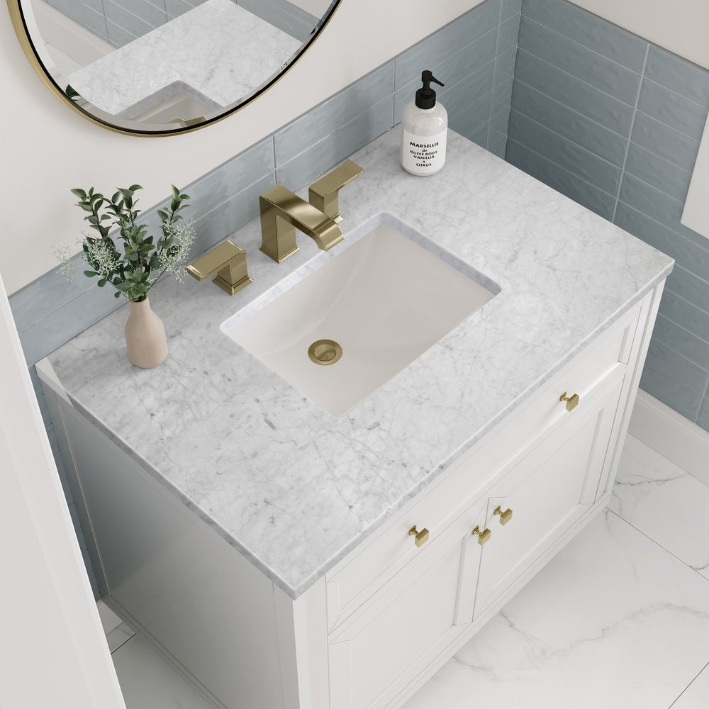 James Martin - Chicago 36" Single Vanity, Glossy White, w/ 3 CM Carrara Marble Top - 503-V36-GW-3CAR view 8