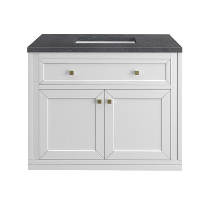 James Martin - Chicago 36" Single Vanity, Glossy White, w/ 3 CM Charcoal Soapstone Silestone® Top - 503-V36-GW-3CSP view 1
