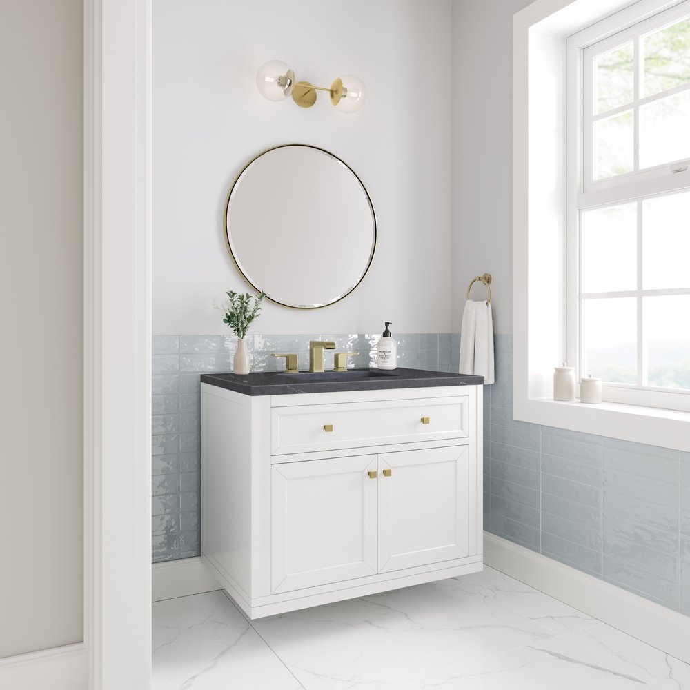 James Martin - Chicago 36" Single Vanity, Glossy White, w/ 3 CM Charcoal Soapstone Silestone® Top - 503-V36-GW-3CSP view 5