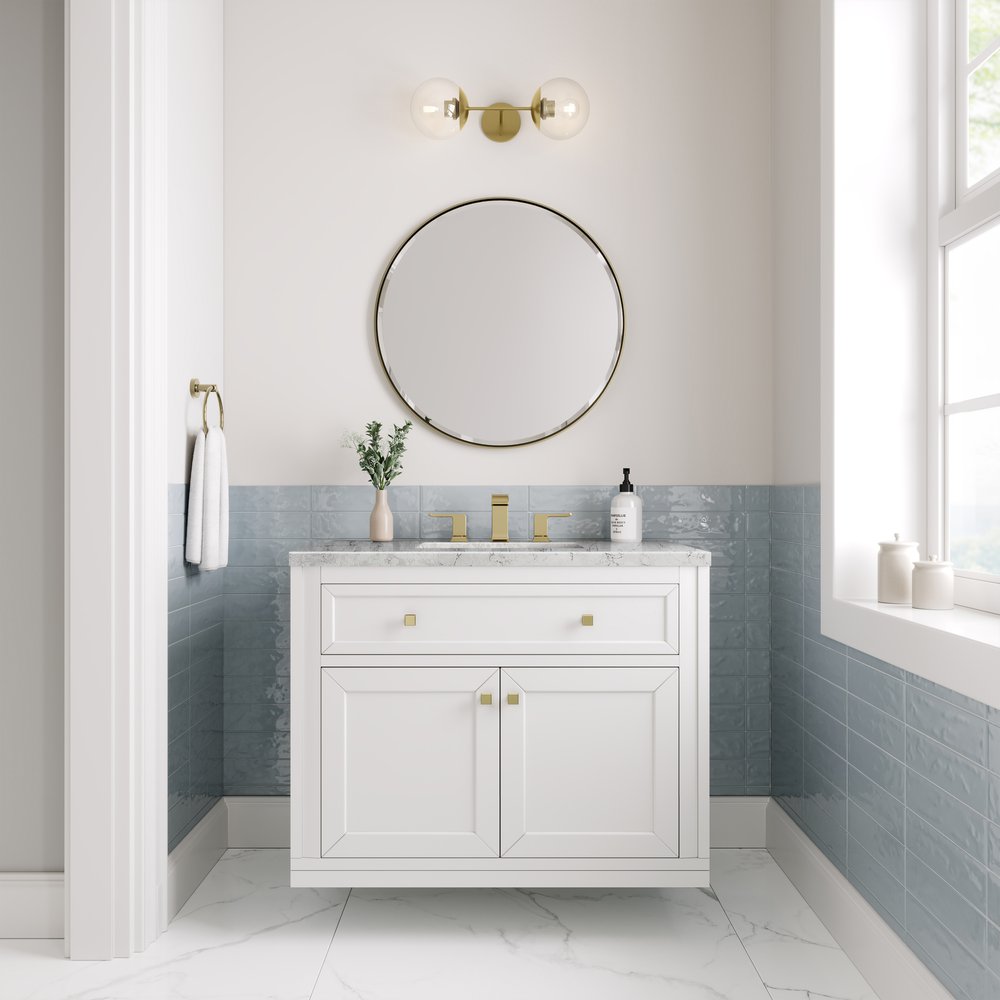 James Martin - Chicago 36" Single Vanity, Glossy White, w/ 3 CM Eternal Jasmine Pearl Silestone® Top - 503-V36-GW-3EJP view 4