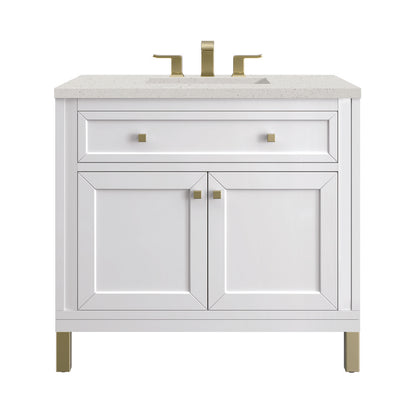 James Martin - Chicago 36" Single Vanity, Glossy White, w/ 3 CM Lime Delight Silestone® Top - 503-V36-GW-3LDL view 1