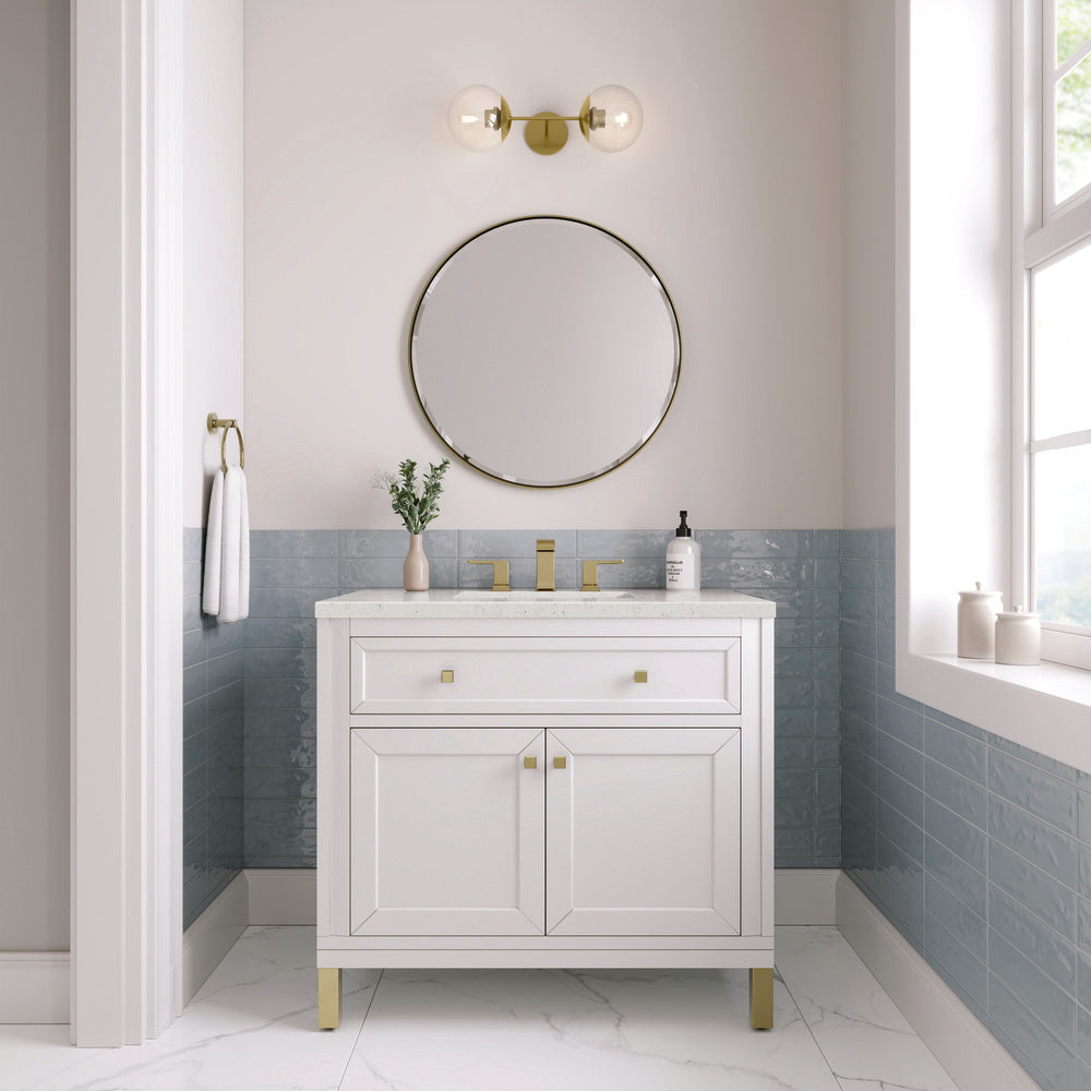 James Martin - Chicago 36" Single Vanity, Glossy White, w/ 3 CM Lime Delight Silestone® Top - 503-V36-GW-3LDL view 4