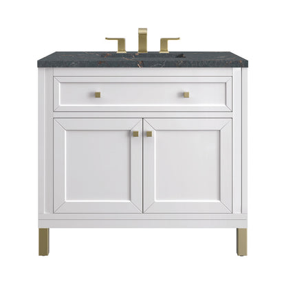 James Martin - Chicago 36" Single Vanity, Glossy White, w/ 3 CM Parisien Bleu Silestone® Top - 503-V36-GW-3PBL view 1