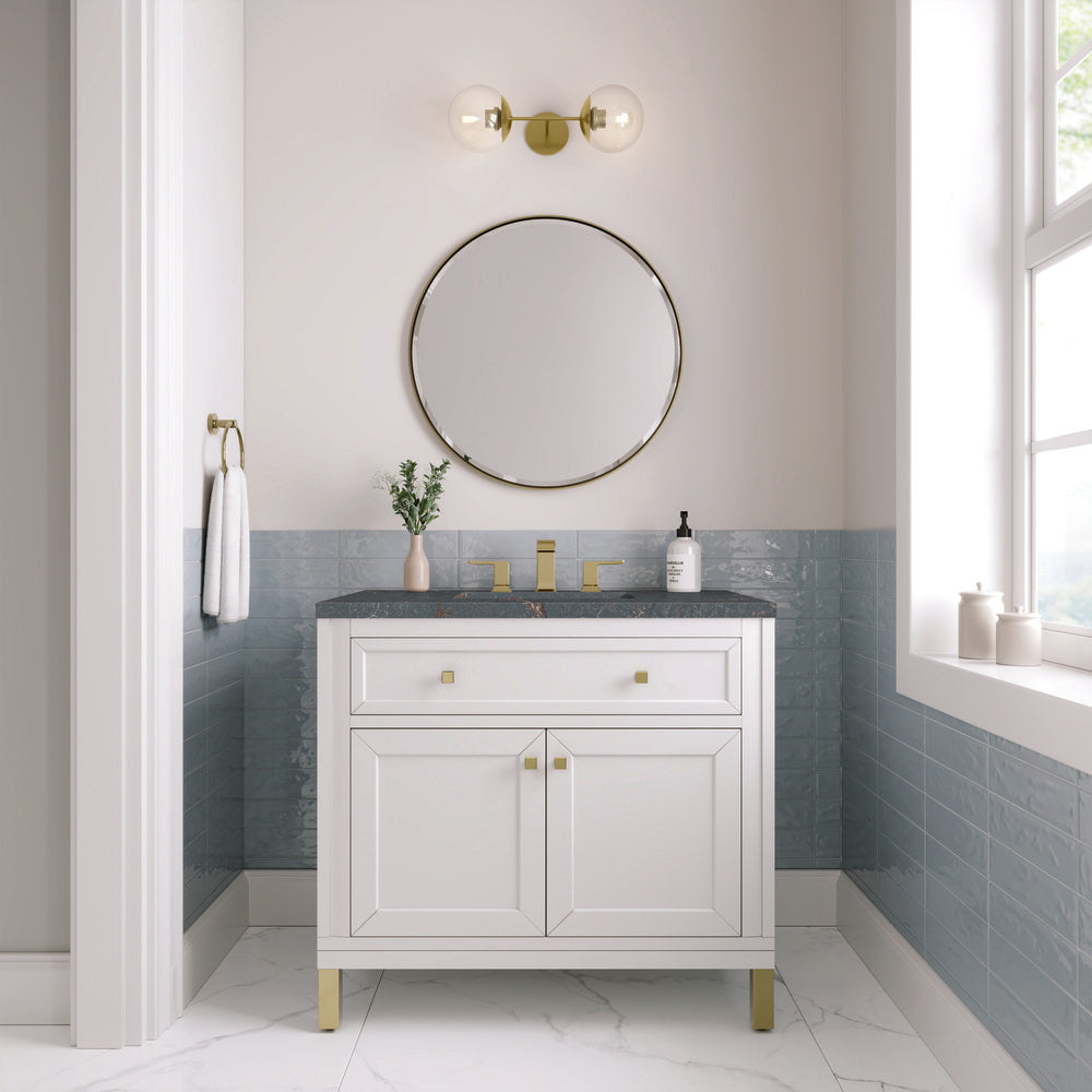 James Martin - Chicago 36" Single Vanity, Glossy White, w/ 3 CM Parisien Bleu Silestone® Top - 503-V36-GW-3PBL view 4