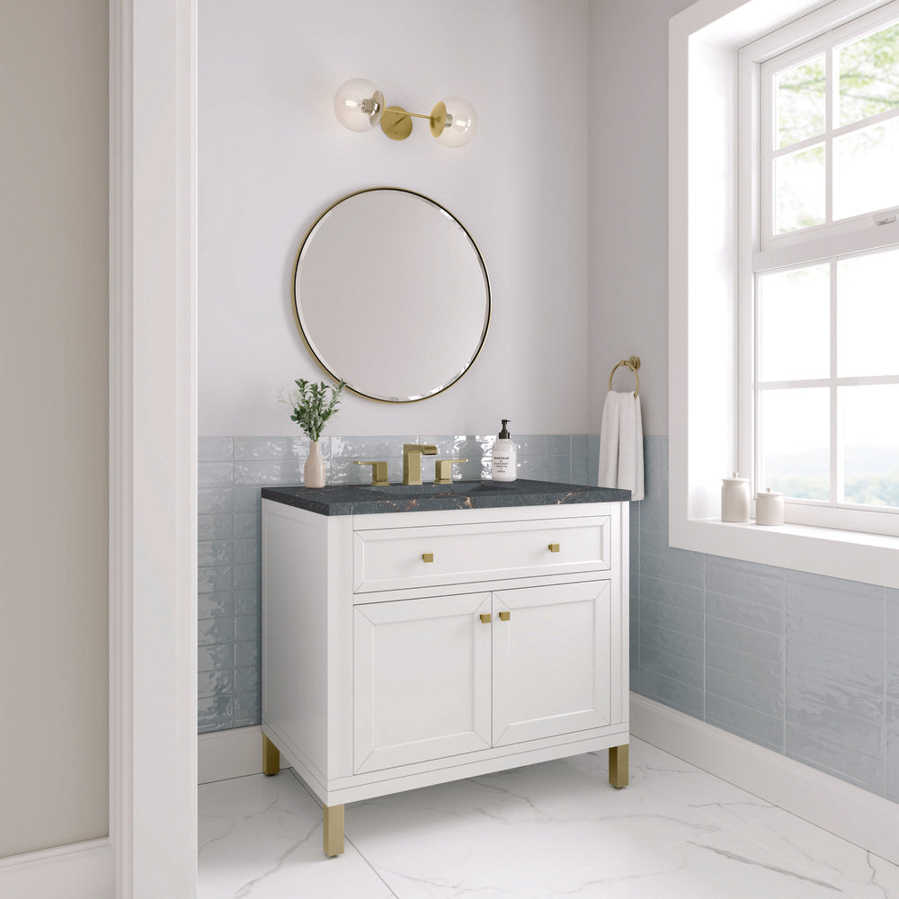James Martin - Chicago 36" Single Vanity, Glossy White, w/ 3 CM Parisien Bleu Silestone® Top - 503-V36-GW-3PBL view 5
