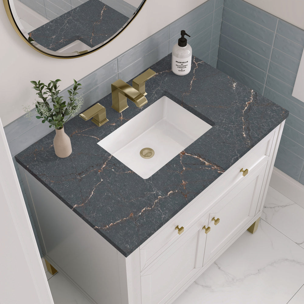 James Martin - Chicago 36" Single Vanity, Glossy White, w/ 3 CM Parisien Bleu Silestone® Top - 503-V36-GW-3PBL view 7