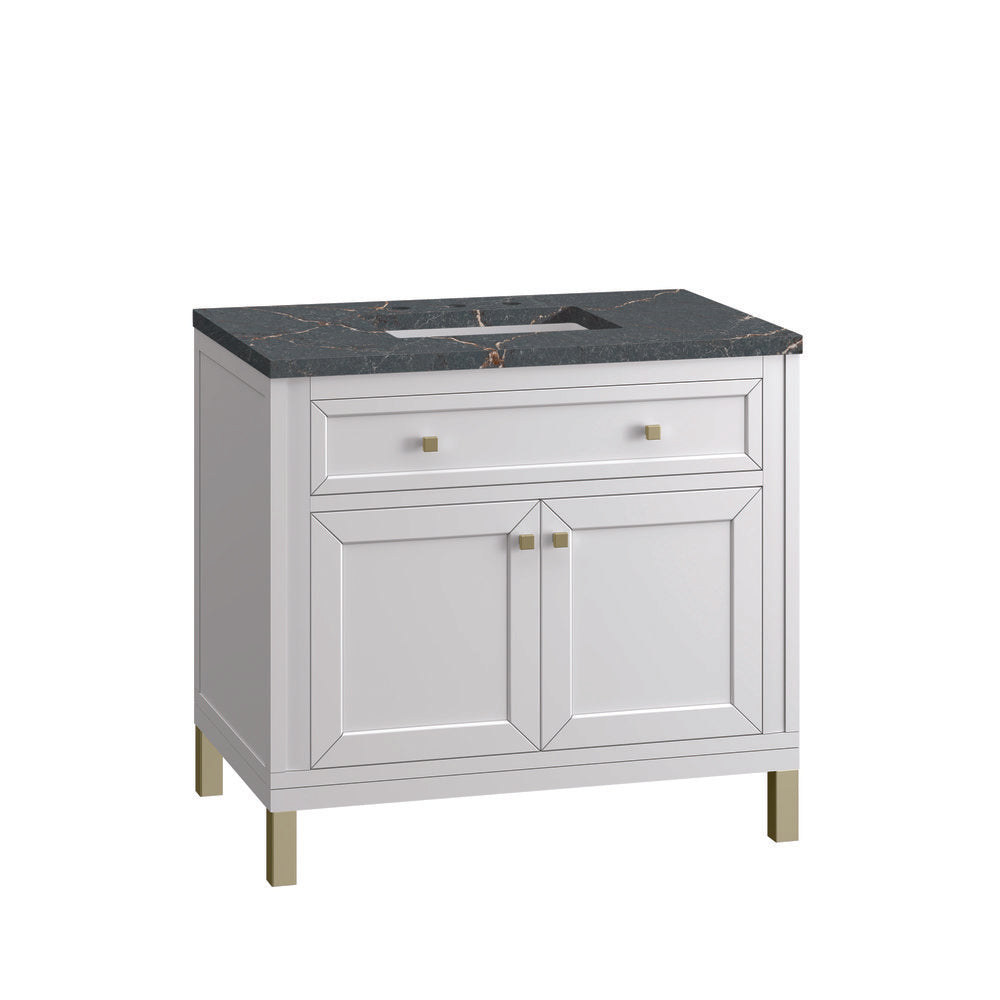 James Martin - Chicago 36" Single Vanity, Glossy White, w/ 3 CM Parisien Bleu Silestone® Top - 503-V36-GW-3PBL view 12
