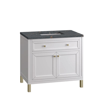 James Martin - Chicago 36" Single Vanity, Glossy White, w/ 3 CM Parisien Bleu Silestone® Top - 503-V36-GW-3PBL view 12
