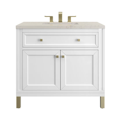 James Martin - Chicago 36" Single Vanity, Glossy White, w/ 3 CM Siberian Silestone Top - 503-V36-GW-3SFR view 1