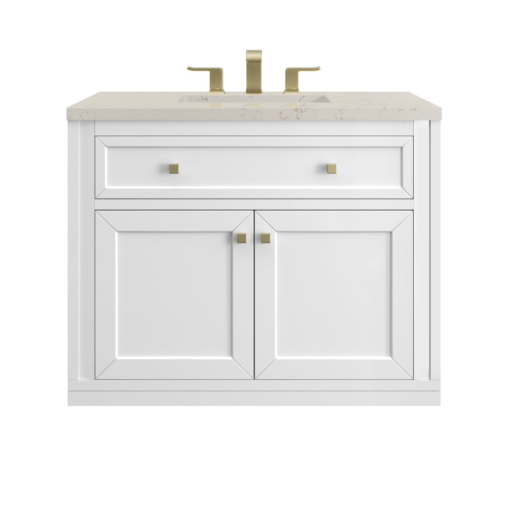 James Martin - Chicago 36" Single Vanity, Glossy White, w/ 3 CM Siberian Silestone Top - 503-V36-GW-3SFR view 2