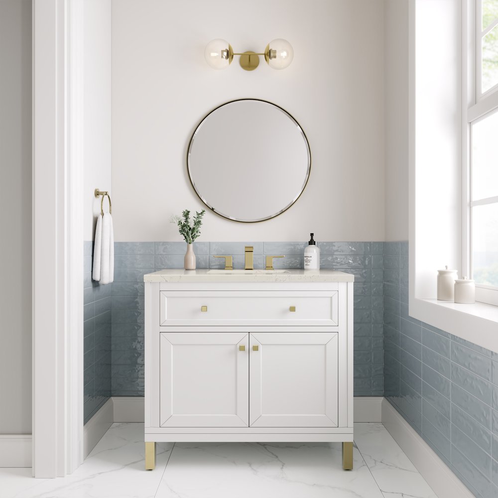 James Martin - Chicago 36" Single Vanity, Glossy White, w/ 3 CM Siberian Silestone Top - 503-V36-GW-3SFR view 3
