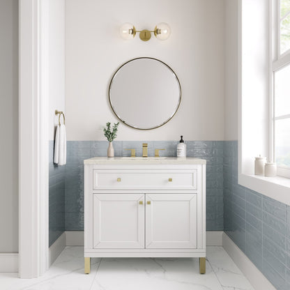 James Martin - Chicago 36" Single Vanity, Glossy White, w/ 3 CM Siberian Silestone Top - 503-V36-GW-3SFR view 3