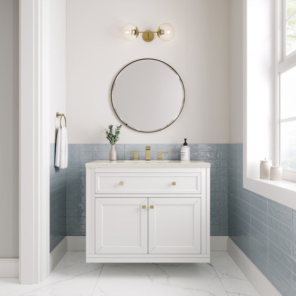 James Martin - Chicago 36" Single Vanity, Glossy White, w/ 3 CM Siberian Silestone Top - 503-V36-GW-3SFR view 4