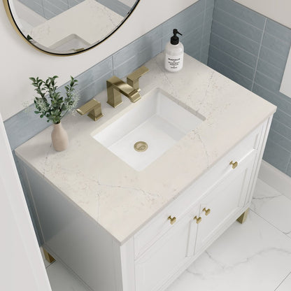 James Martin - Chicago 36" Single Vanity, Glossy White, w/ 3 CM Siberian Silestone Top - 503-V36-GW-3SFR view 8