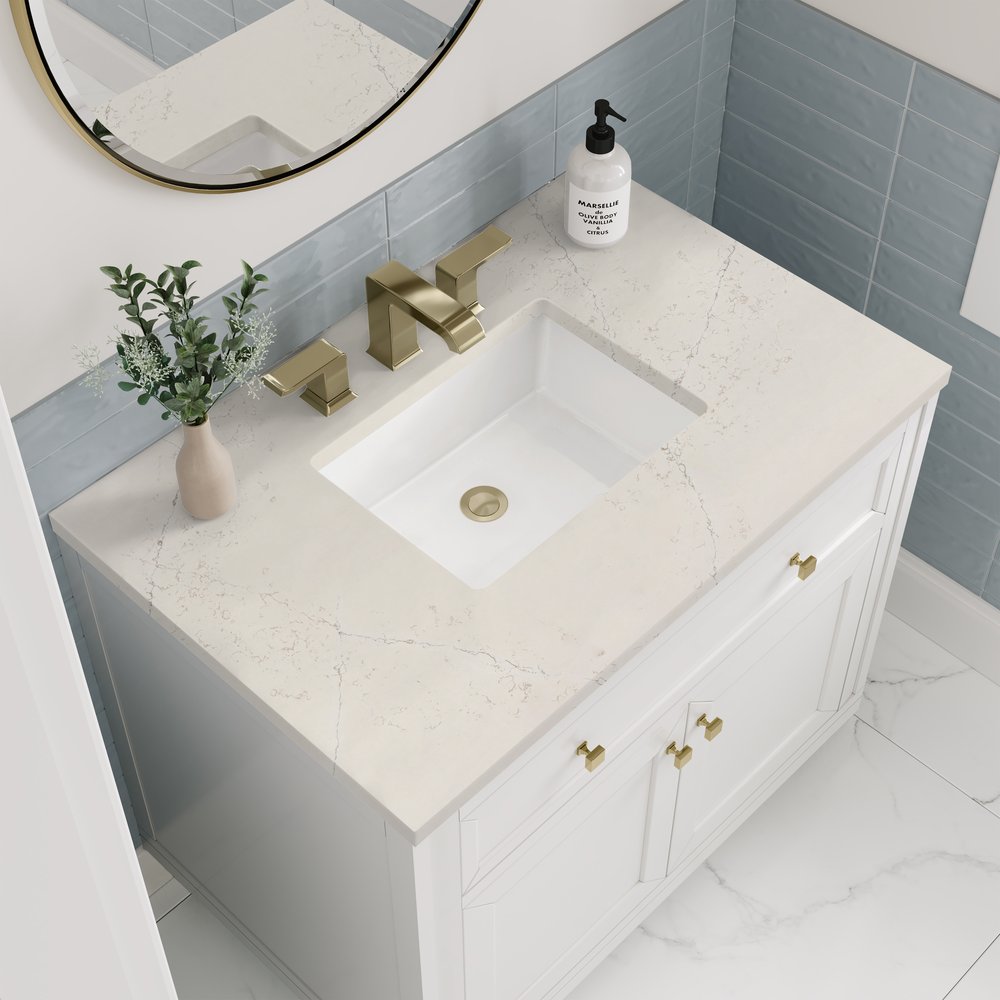 James Martin - Chicago 36" Single Vanity, Glossy White, w/ 3 CM Siberian Silestone Top - 503-V36-GW-3SFR view 9