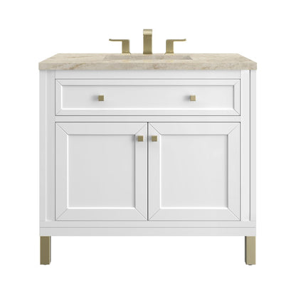 James Martin - Chicago 36" Single Vanity, Glossy White, w/ 3 CM Tajnar Eclos Top - 503-V36-GW-3TJR view 1