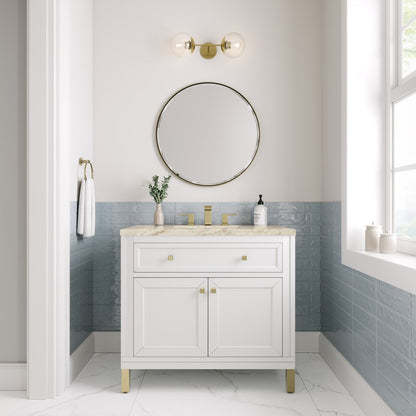 James Martin - Chicago 36" Single Vanity, Glossy White, w/ 3 CM Tajnar Eclos Top - 503-V36-GW-3TJR view 3